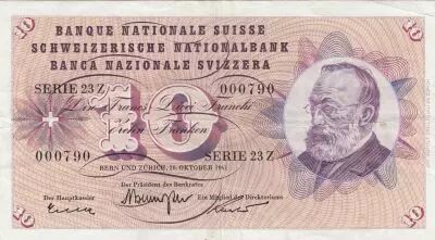 Svizzera 10 Francs - Gottfried Keller - Carnation Flowers - 26-10-1961 - Serial 23Z