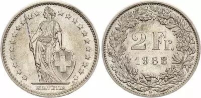 Svizzera 2 Francs - Helvetia - 1968 - B Berne