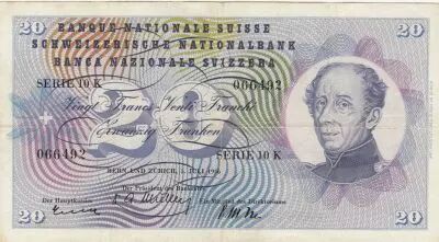 Svizzera 20 Francs - Guillaume-Henri Dufour - Silver thistle - 05-07-1956 - Serial 10K