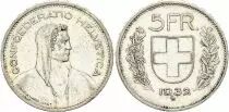 Svizzera 5 Francs Guillame Tell - 1932 - B Berne - Silver