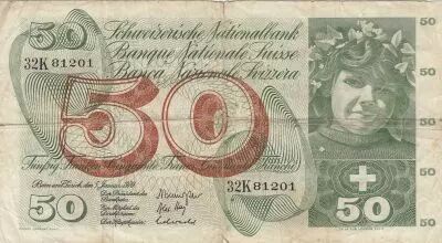 Svizzera 50 Francs - Apple Harvesting Scene - 05-01-1970 - Serial 32K
