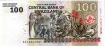 Swaziland 100 Emalangeni Roi Mswati III - Lion, rhino, elephant, bird - 2010