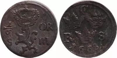 Sweden 1/6 Ore Carl XI - Armoiries - 1668