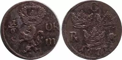 Sweden 1/6 Ore Carl XI - Armoiries - 1671