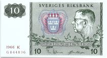 Sweden 10 Kronor  Carl XVI Gustaf - 1966 - K - aUNC - P.52b