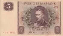 Sweden 5 Kronor - King Gustaf VI - 1955 -  Serial FE - P.42b