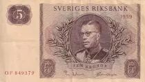 Sweden 5 Kronor - King Gustaf VI - 1959 - Serial OF - P.42d