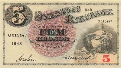 Sweden 5 Kronor - Mother Svea - 1948 - P.33