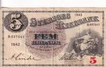Sweden 5 Kronor - Svea - Gustav Vasa - 1942 - Serial B - P.33y