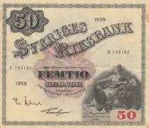 Sweden 50 Kronor - Svea - Gustav Vasa - 1959 - Serial K - P.47a