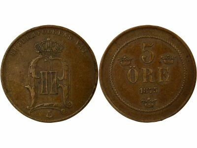 Sweden Oscar II - 5 �re, Small Letters - 1875 Kungsholmen