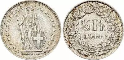 Switzerland 1/2 Franc Helvetia - 1944 - B Bern - Silver