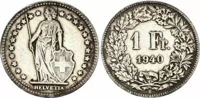 Switzerland 1 Franc Helvetia - 1940 - B Bern - Silver