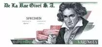 Switzerland 1 Varinota, Test Note - De la Rue Giori - Beethoven - Uniface White