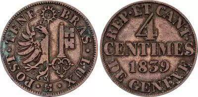 Switzerland 4 Centimes  - Canton of Gen�ve - 1839