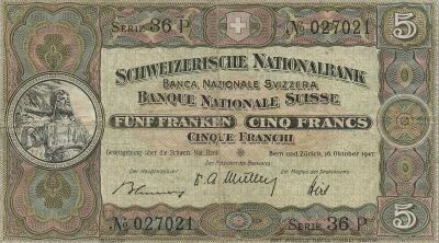 Switzerland 5 Francs - 16-10-1947 - P.11m