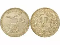 Switzerland 5 Silver Francs, Seated Helvetia - 1874 B. Bruxelles