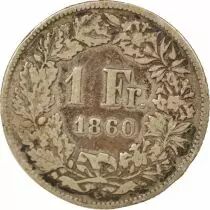 Switzerland Silver Franc, Seated Helvetia - 1860 B Berne