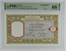 Syrie 10 Livres 1947 - Banque de Syrie et du Liban - Spécimen - P.58s - PMG 66 EPQ