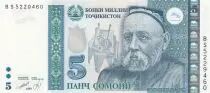 Tadschikistan 5 Somoni - S. Ayni - Shrine of A. Rudaki - 1999 - UNC - P.15