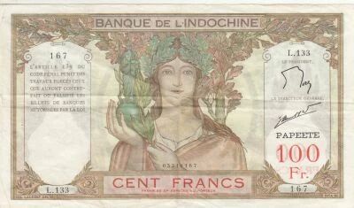 Tahiti 100 Francs - Ruins of Angkor - ND (1937-65) - Series L.133 167