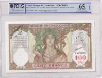 Tahiti 100 Francs - Woman - Statue of Angkor - 1961 to 1965 - Specimen - UNC - PCGS MS 65