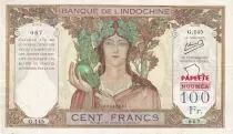 Tahiti 100 Francs - Woman - Statue of Angkor - Overprint PAPEETE - ND (1963) - Serial G.145 - P.16A