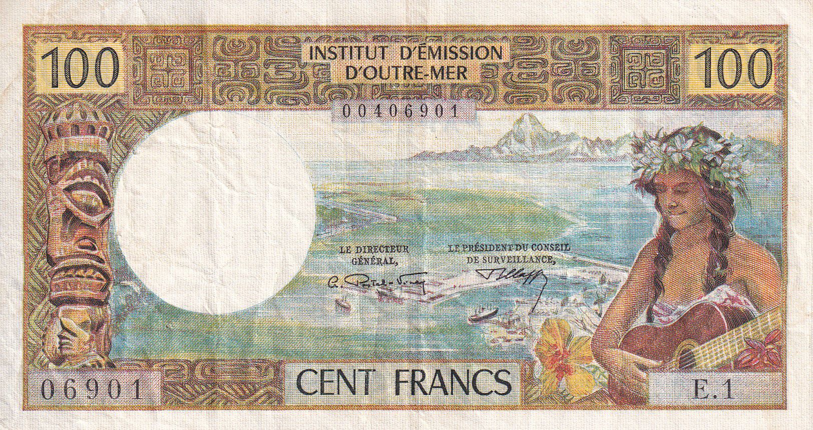 Banknote Tahiti 100 Francs - Young girl - 1971 - Serial E.1 - P.24a