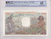 Tahiti 1000 Francs - Woman seated - Specimen n°0177 - ND (1956) - P.15c - PCGS 65 OPQ