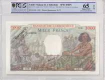 Tahiti 1000 Francs - Woman seated - Specimen n°0177 - ND (1956) - P.15c - PCGS 65 OPQ
