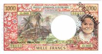 Tahiti 1000 Francs Tahitian woman - Hut in palm trees - 1985