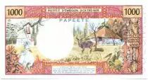 Tahiti 1000 Francs Tahitian woman - Hut in palm trees - 1985
