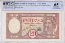 Tahiti 20 Francs - Au paon - Spécimen - Papeete - Banque de l\'Indo-Chine - 1928 - PCGS 65 OPQ