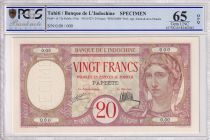 Tahiti 20 Francs - Au paon - Spécimen - Papeete - Banque de l\'Indo-Chine - 1928 - PCGS MS 65
