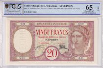 Tahiti 20 Francs - Peacock - Specimen - Papeete - Bank of French Indo-Chine - 1928 - PCGS 65 OPQ