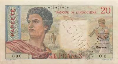 Tahiti 20 Francs - Young Sheperd - ND (1951-63) -Specimen - P.21s