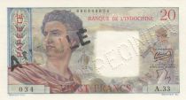 Tahiti 20 Francs Young farmer - ND (1954) - Specimen on circulated note Serial A.33