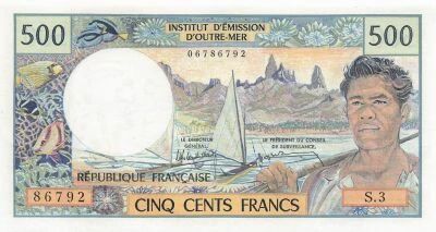 Tahiti 500 Francs - Polynesian Man - ND (1985) - P.25d