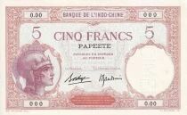 Tahiti Billet 5 Francs - Papeete - 1927 - Sp&eacute;cimen - S&eacute;rie O.00