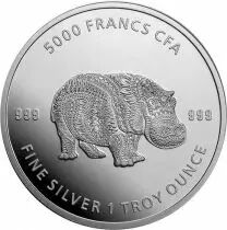 Tchad Mandala Hippopotame - 1 Once Argent Tchad 2020