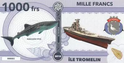 Terres Australes Fran�aises 1000 Francs Ile Tromelin - Baleine, Armoiries - 2018 - Fantaisie