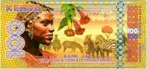 Territorios Ecuatoriales 100 Francs, Kenya - Zebras, birds, dancers 2015