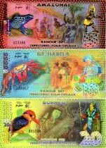 Territorios Ecuatoriales 35 Francs, Set of 3 banknotes : Amazonas - Isabela Island - Borneo 2014