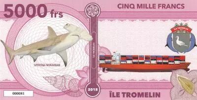 Tierras Australes francesas 5000 Francs Tromelin island, Squale, cargo - 2018 - Fantaisy
