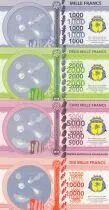 Tierras Australes francesas Set of 4 banknotes Glorieuses islands, fish, boats - 2018 - Fantaisy