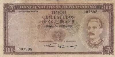 Timor 100 Escudos - Jose Celestino Da Silva - Timor - 02-01-1959