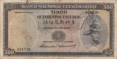 Timor 500 Escudos R�gulo D. Aleixo - 1963 - P.29a3 TB +