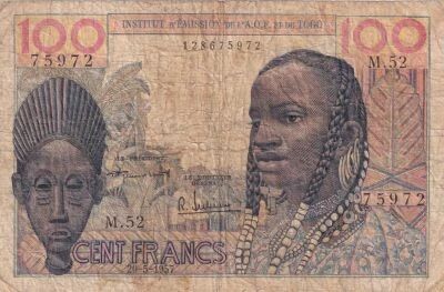 Togo 100 Francs - Mask - May 20, 1957 - Series M.52