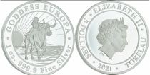 Tokelau 5 Dollars Elisabeth II - Déesse Europe - 2021 Once Argent
