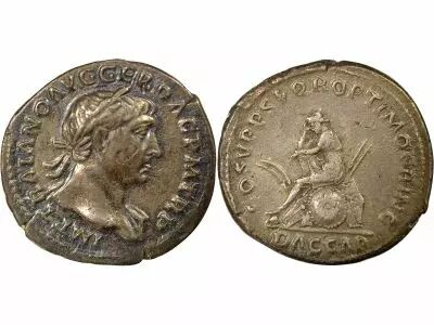 Trajan - Silver Denarius, Seated Dacia - 108 / 110 Rome